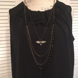 Boho bird in flight necklace black beads